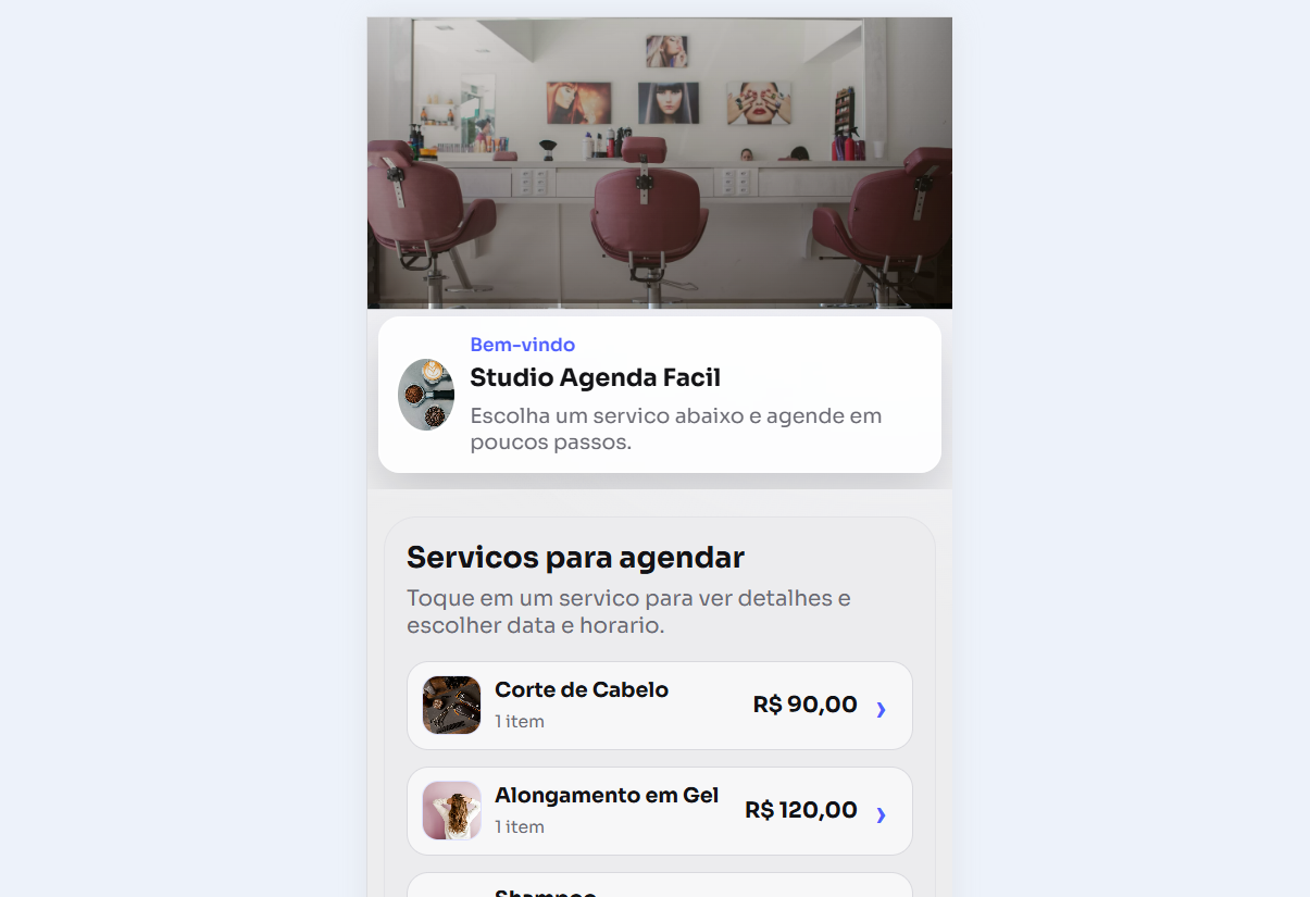 Screenshot do AgendaFacil com confirmação por WhatsApp